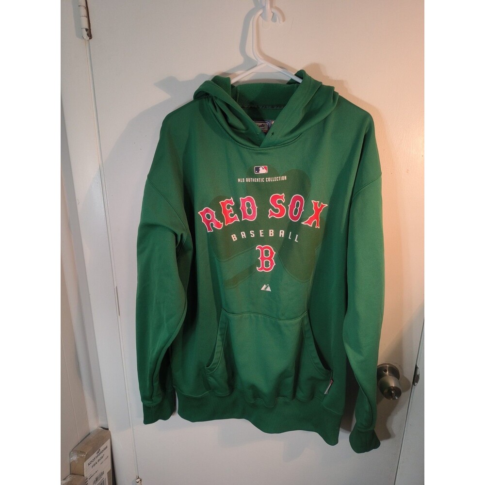 VTG Majestic Red Sox St Patricks Day Therma Base Hoodie Green Sweatshirt Mens L